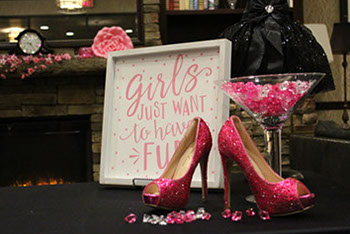 Pink Power Girls Night Out Sign, Shoes and Martini Glass